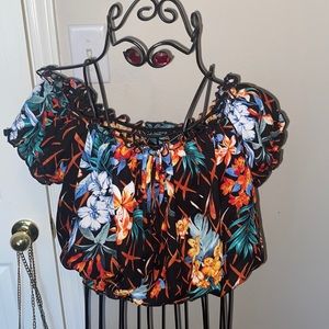 Medium Floral Off the Shoulder Crop Top